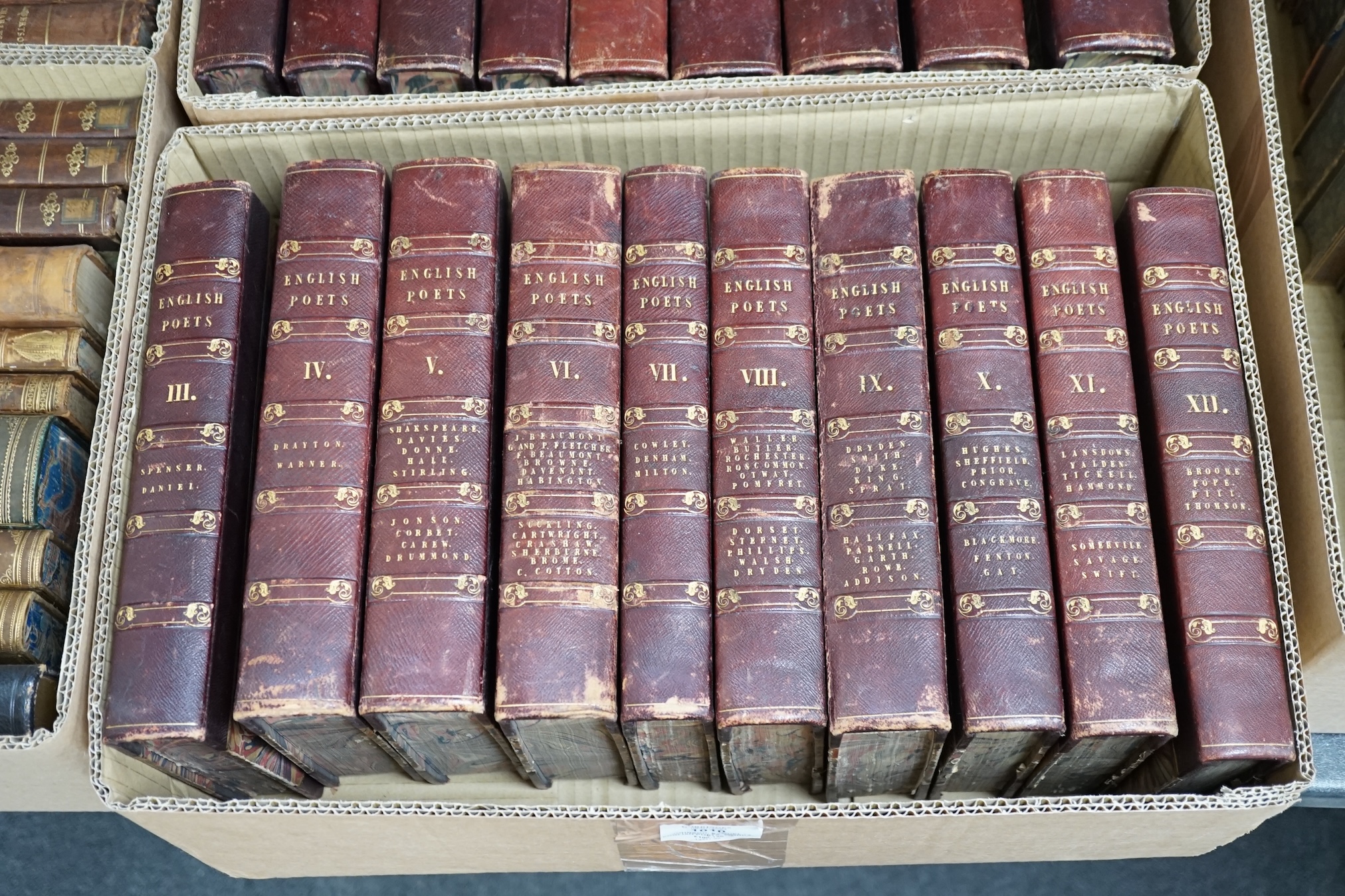 Johnson, Samuel - English Poets, Works, vols 5 - 21 only, half morocco, London 1810 and Scott, Sir Walter - Waverley Novels, Centenary Edition, 8vo. half morocco, 25 vols, A & C Black, Edinburgh 1871